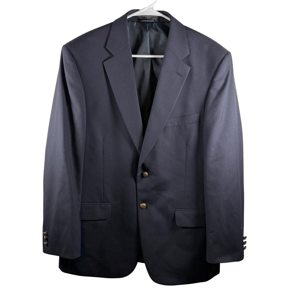 Saddlebred Performance Mens 42R Navy Blue Worsted Wool Blazer Gold Crest Buttons